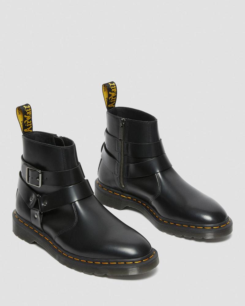 Black Men's Dr Martens Jaimes Leather Harness Ankle Boots | CA 444AHK